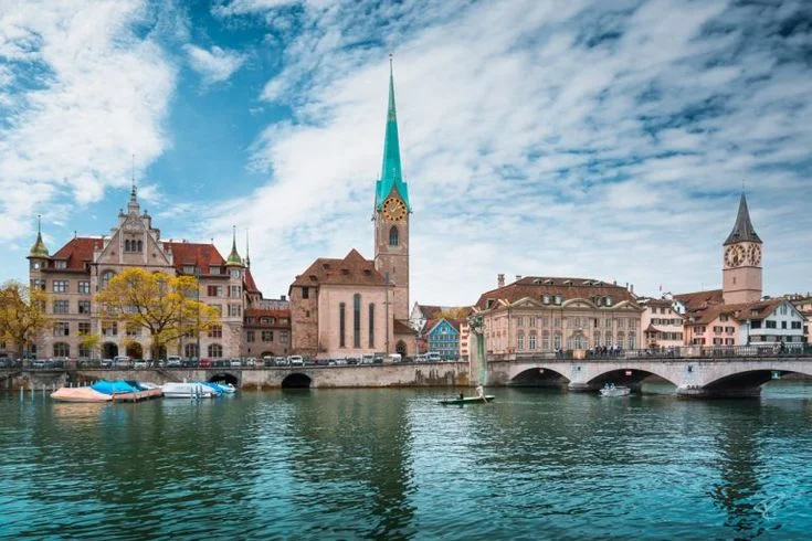 Zurich’s old town and church spires along the Limmat river